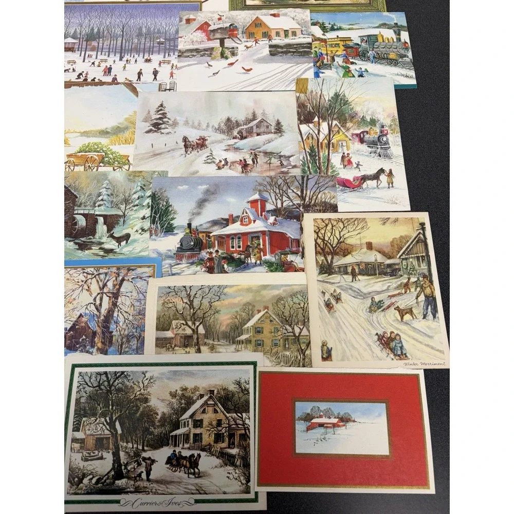 Vintage Christmas Cards Fronts ONLY Houses Barns More Scrapbooking Crafts 50+